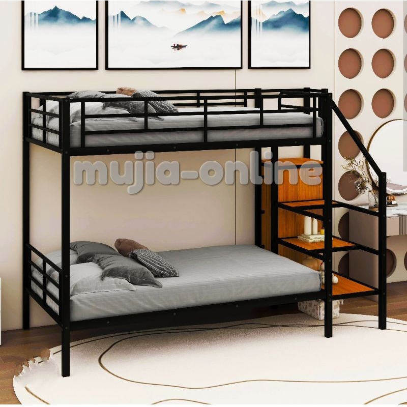 Loft Bed besi susun mezzanine ranjang tingkat atas bawah kuat Mewah Costum murah