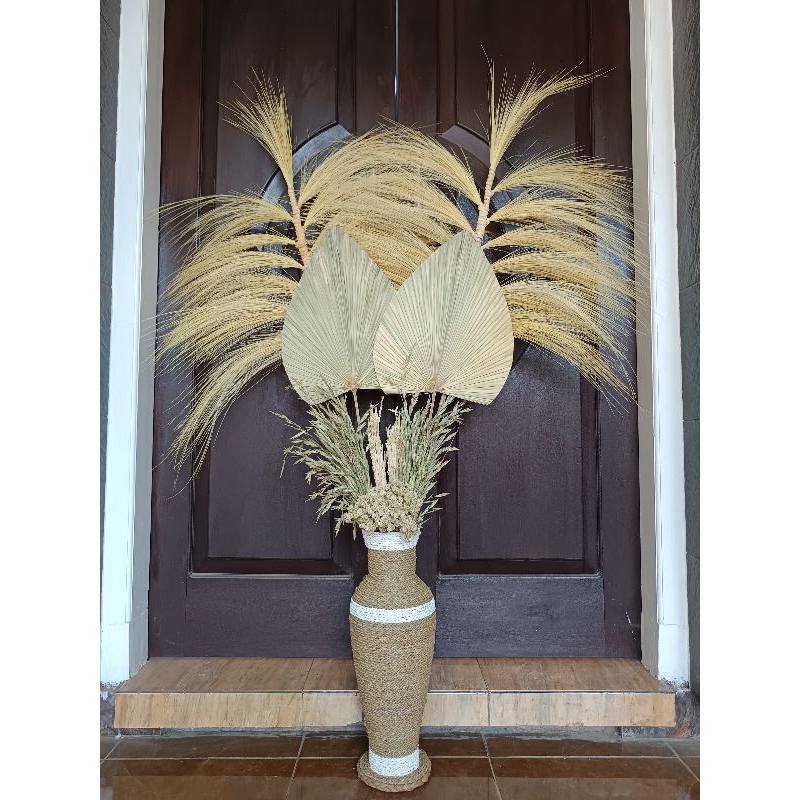 set paket bunga kering decorasi dengan vas 50 cm sudut ruang tamu aesthetic