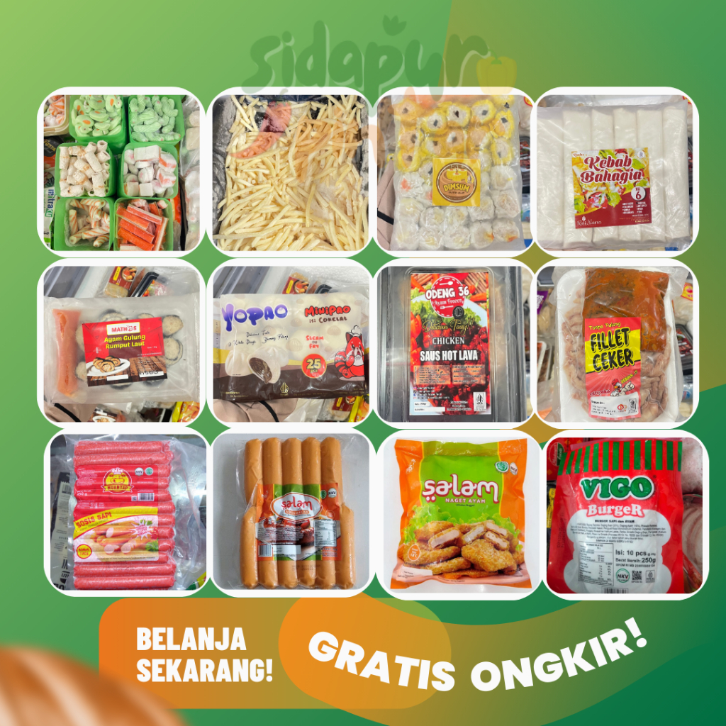 

frozen food suki kentang dimsum kebab kilo ayam odeng korea fillet ceker sosis sapi ayam nugget salam vigo burger daging isi dendeng salam curah kornet king