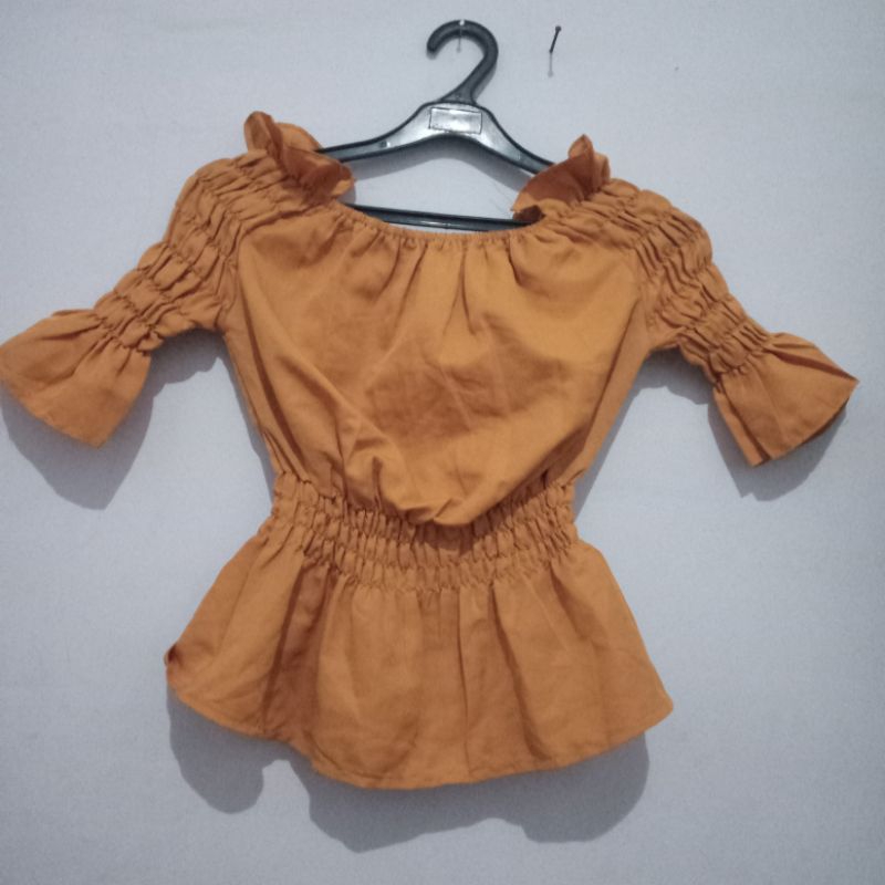 atasan,baju,kerut ,karet model,sabrina,lengan,pendek