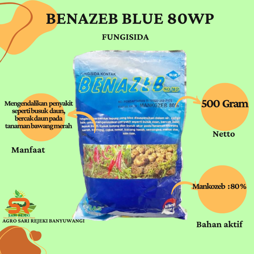 BENAZEB BLUE 80WP 500GRAM FUNGISIDA MANKOZEB BIRU
