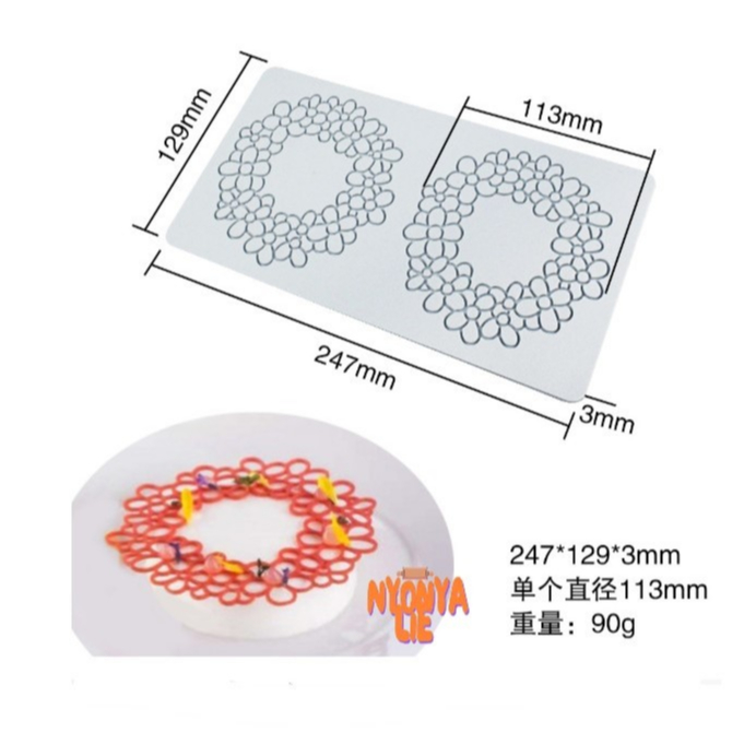 LST53 Cetakan Silikon Tuile FLOWER Garland Lingkaran Bunga Mould Mold Garnish Coklat Dekor Hiasan Pl