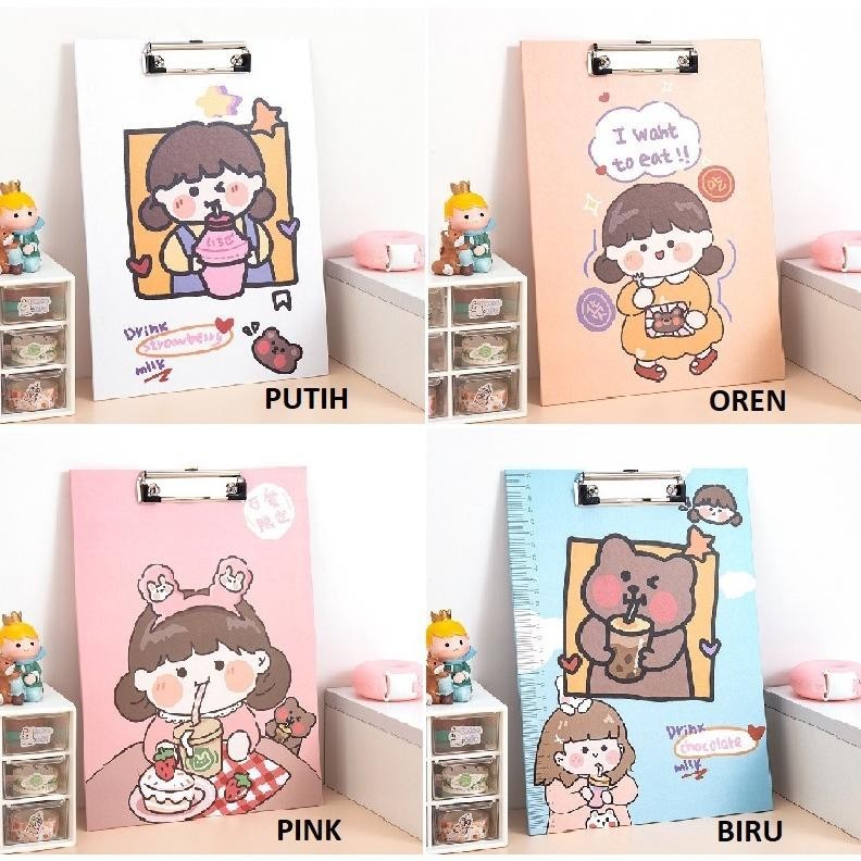 Papan clipboard A4 Papan Jalan Aesthetic Papan Ujian PVC Folder File Alat Tulis Sekolah Clipboard A4