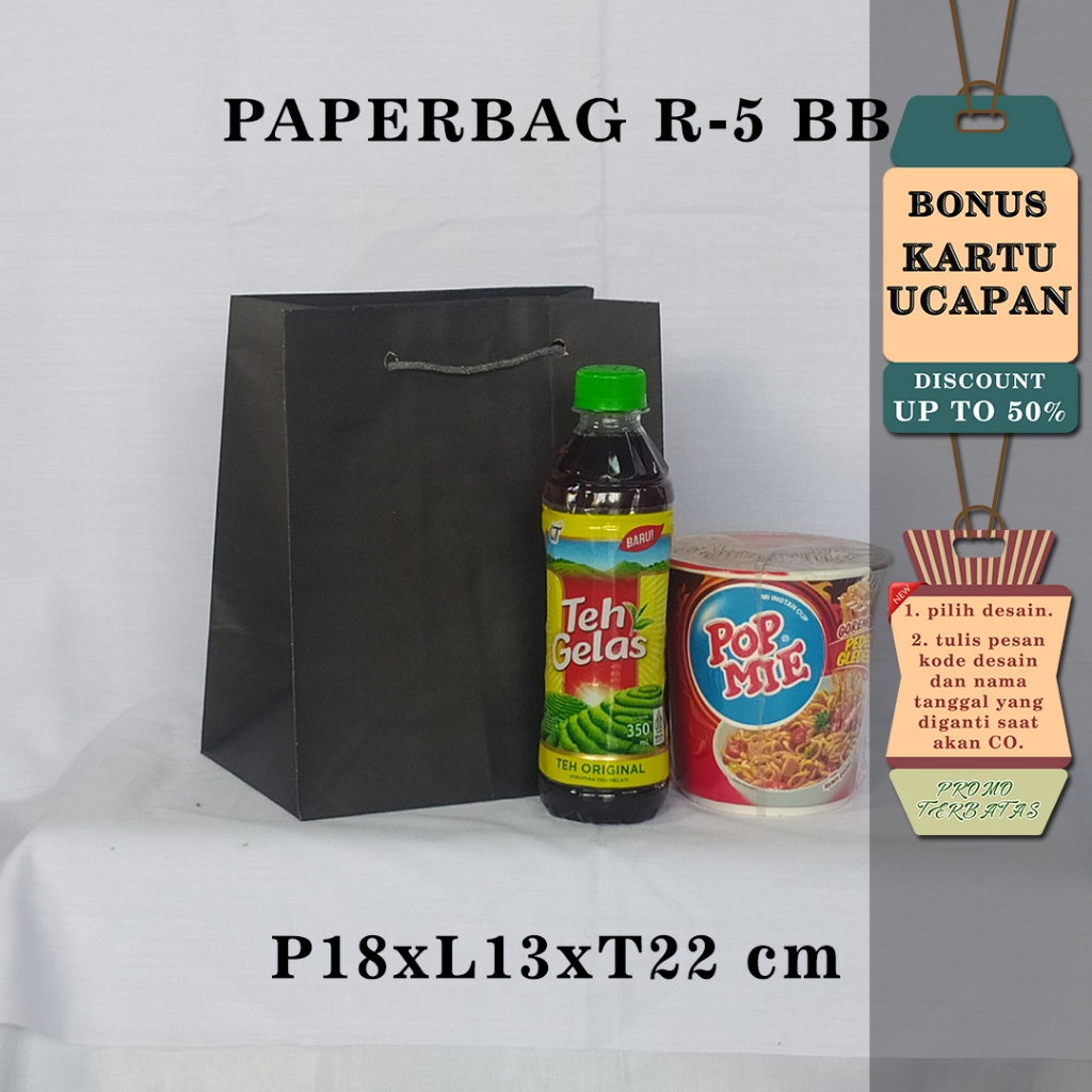

PAPERBAG |TAS KERTAS| TAS HAJATAN| BONUS KARTU UCAPAN| UK R-5 BB HITAM POLOS UK P18 X L13 X T22 CM