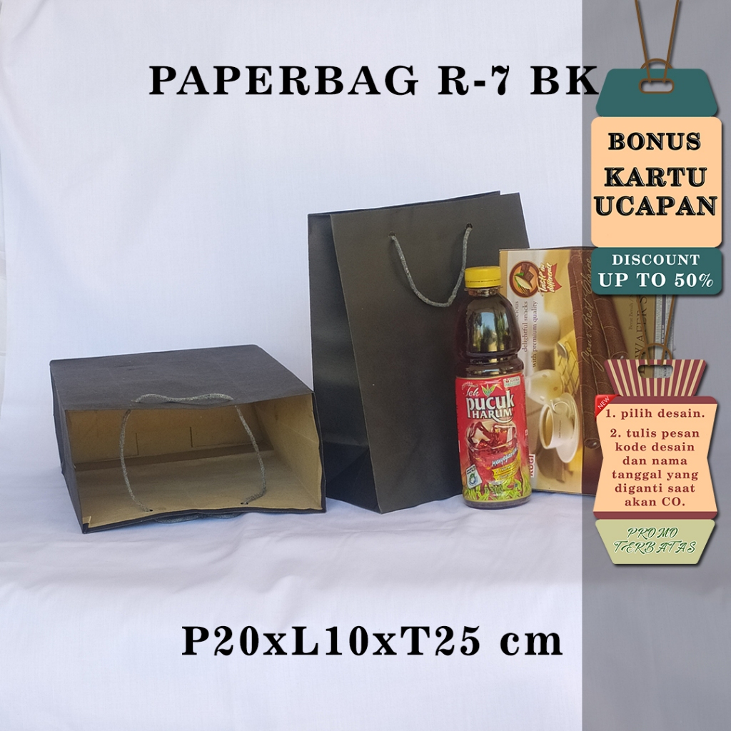 

PAPERBAG |TAS KERTAS| TAS HAJATAN| BONUS KARTU UCAPAN| UK R-7 BK HITAM POLOS UK P20 X L10 X T25 CM