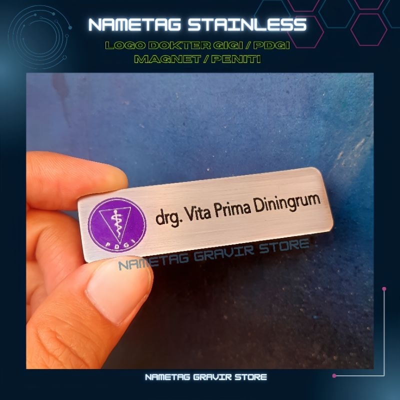 Name Tag / Nama Dada / Nametag Grafir Stainless Logo Dokter / PDGI