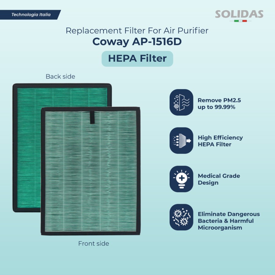 SOLIDAS Replment Filter Air Purifier Coway AP1516D / HEPA+Carbon+Fine Dust