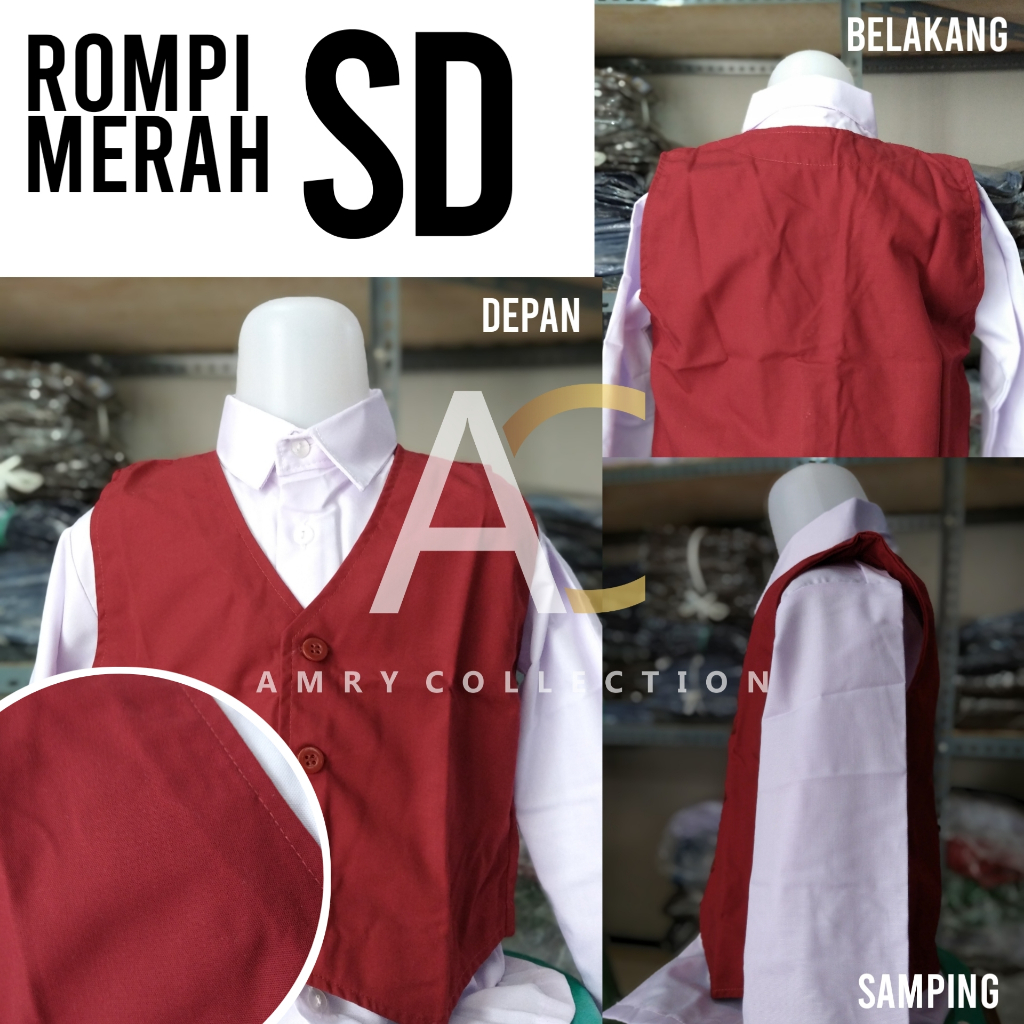 Seragam SD - Rompi Anak SD Warna Merah - Seragam Sekolah SD - Amrycollection