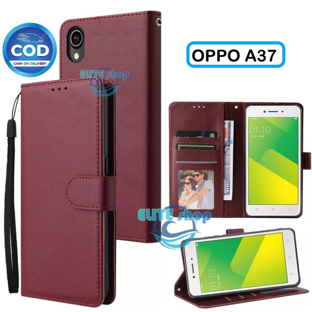 CASE OPPO A37 CASING DOMPET model flip buka tutup case kulit ada tempat foto dan kartu juga tali hp 