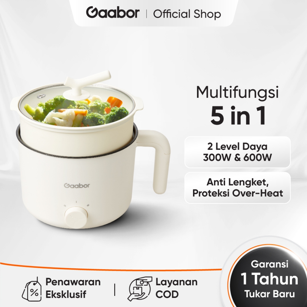 Gaabor Panci Listrik Serbaguna Electric Cooker Anti Lengket Kapasitas 1.5L Kukusan Steamer / GR-N15A