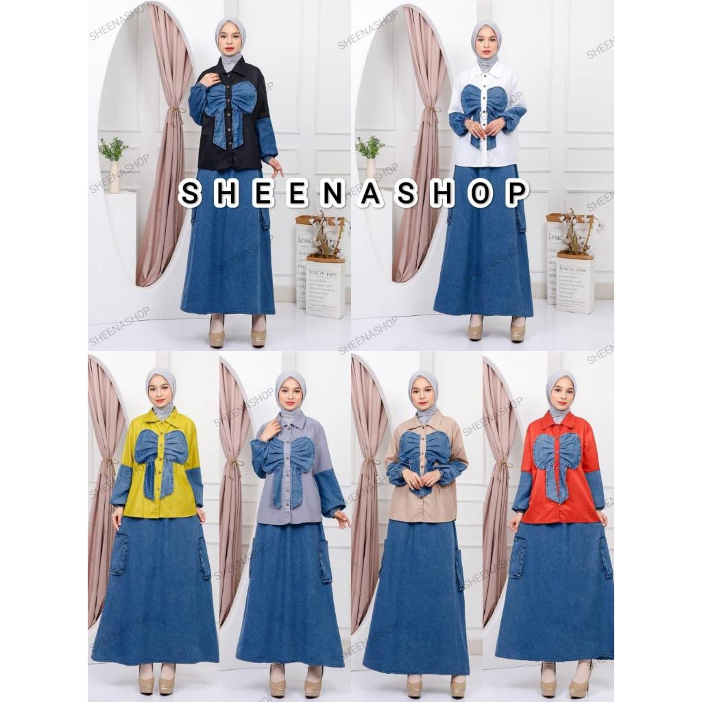 Shasha Set Rok Panjang Jeans Denim Muslim