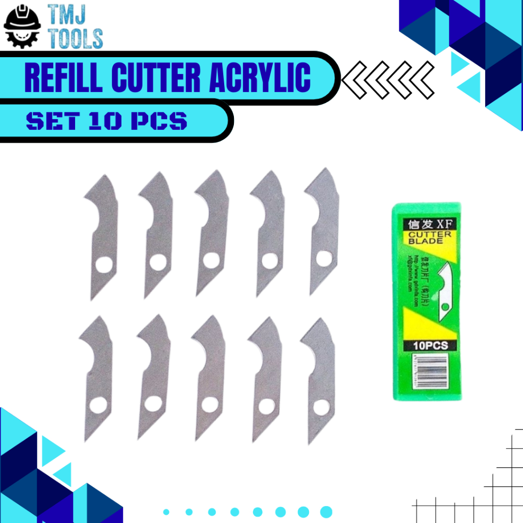 

Refill Cutter Akrilik SET 10 Pcs Refill Acrylic Xinfa Spare Hook Blades Pisau Pemotong Plastik Akrilik Mika Plastic Acrylic HPL Utility Knife Cutter Blades