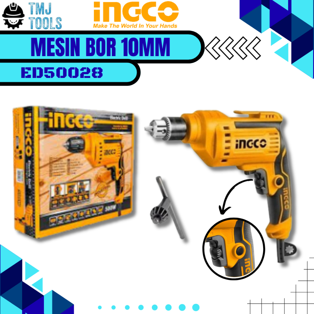 INGCO Mesin Bor 10 mm ED50028 Bor Listrik Tangan 10mm Electric Drill Bor Besi Kayu Metal Putaran Bol
