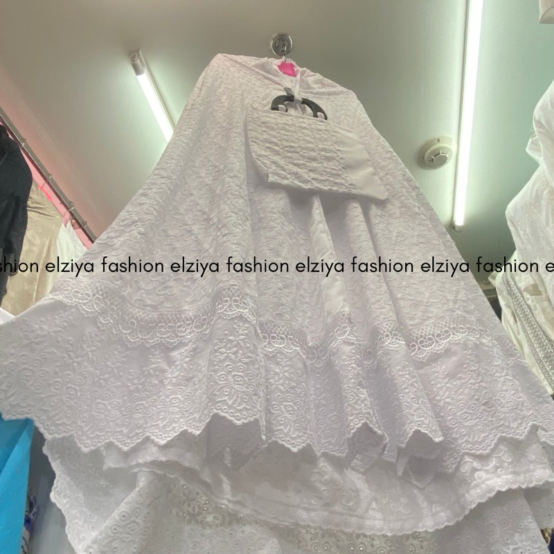 Mukena Jumbo Dewasa Katun Paris Ori Full Bordir Sutra Timbul | Mukena Putih | mukena Bordir