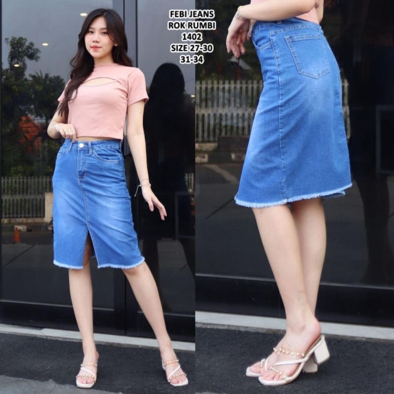 Rok Jeans Stretch Selutut Rawis Belah Depan 27-34