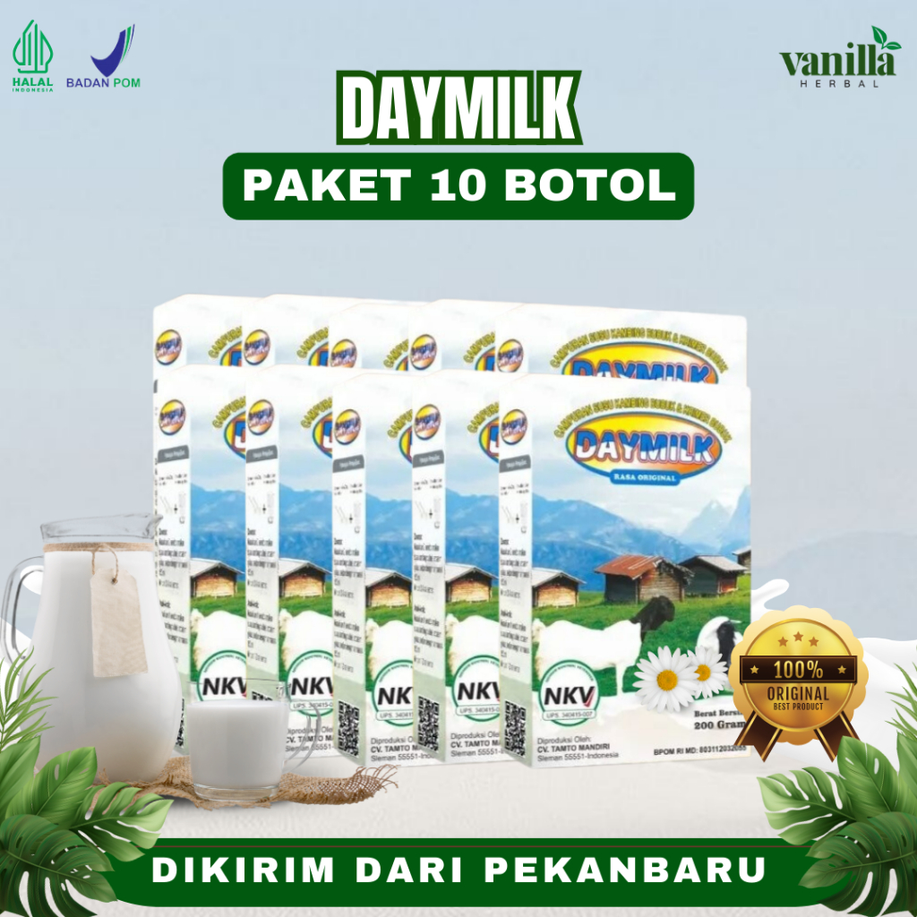 

PAKET 10 BOX DAYMILK ORIGINAL | Susu Kambing Etawa Tidak Bau Prengus Tingkatkan Kecerdasan Anak Membantu Menjaga Daya Tahan Tubuh dan Bantu Jaga Kesehatan Sendi dan Tulang Dikirim Dari Pekanbaru