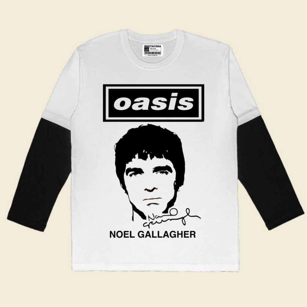 Metafora Tshirt Longsleeve OASIS NOEL GALLAGHER Vintage Kaos lengan Panjang Layer PUTIH