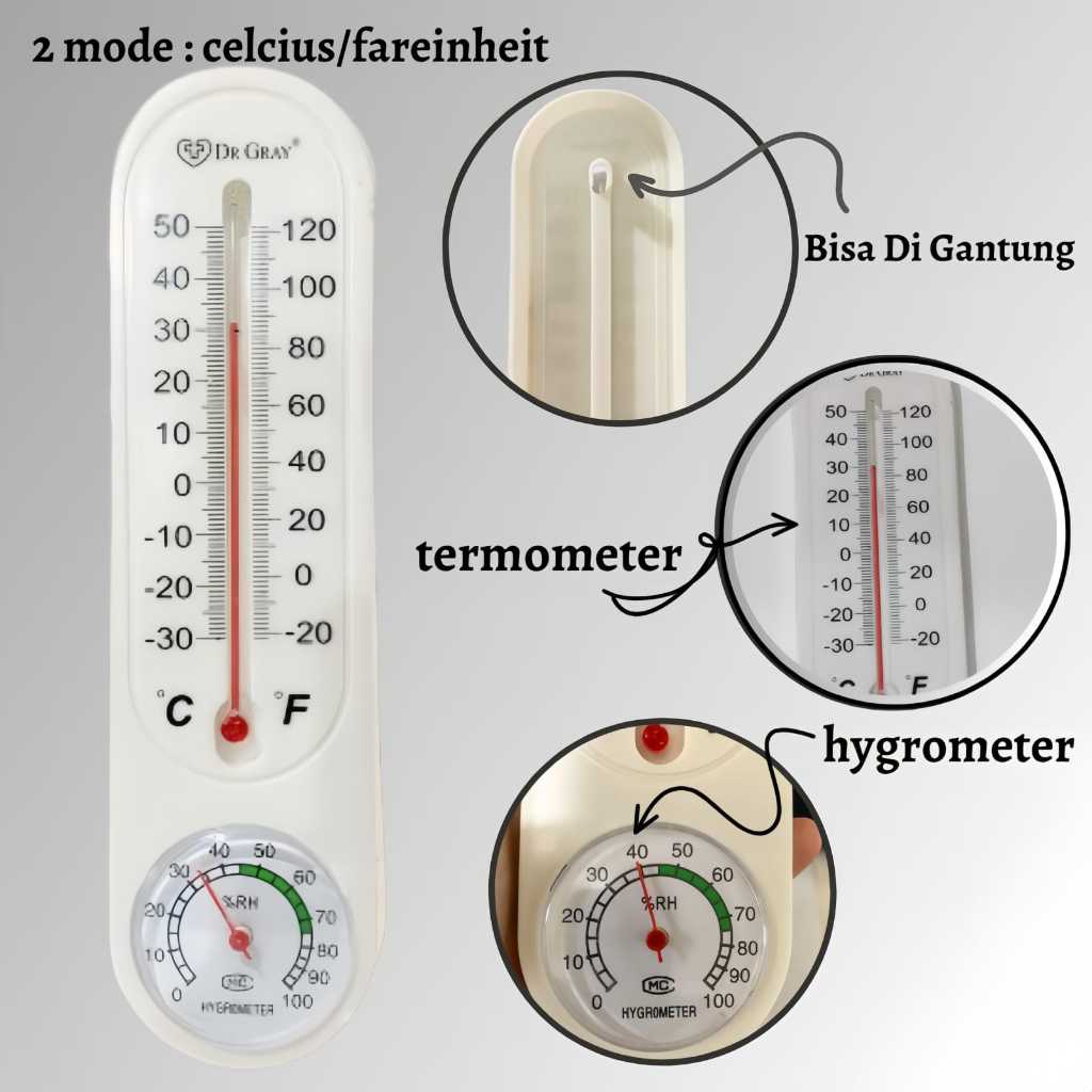 Termometer Alat pengukur suhu ruangan Hygrometer analog 9 inch DR GRAY - HG9