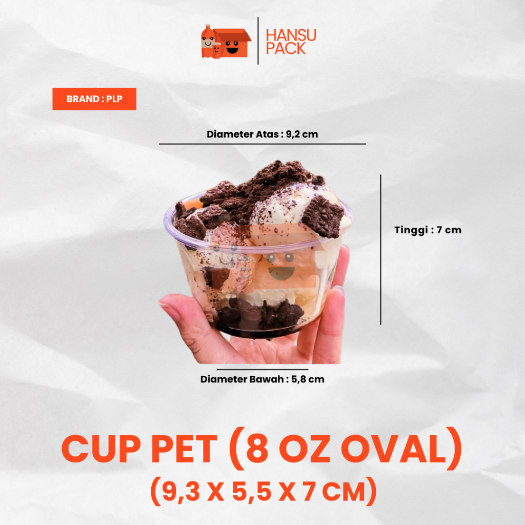 Cup Plastik PET Oval 8 Oz | 8 gram Gelas Plastik Bening 8oz Merk PLP