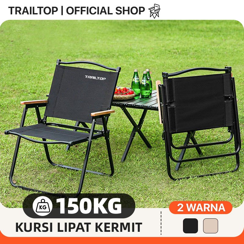 TrailTop Kursi Lipat Dengan Gagang Kayu Kursi Camping Kermit Kursi Pantai Lipat Beban 150kg