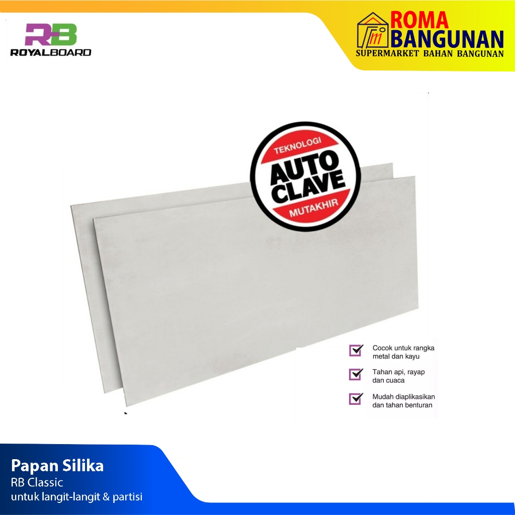 Royal Board Papan SIlikat GRC Ceiling Board 1,2M x 2,4M Tebal 4MM Perlembar
