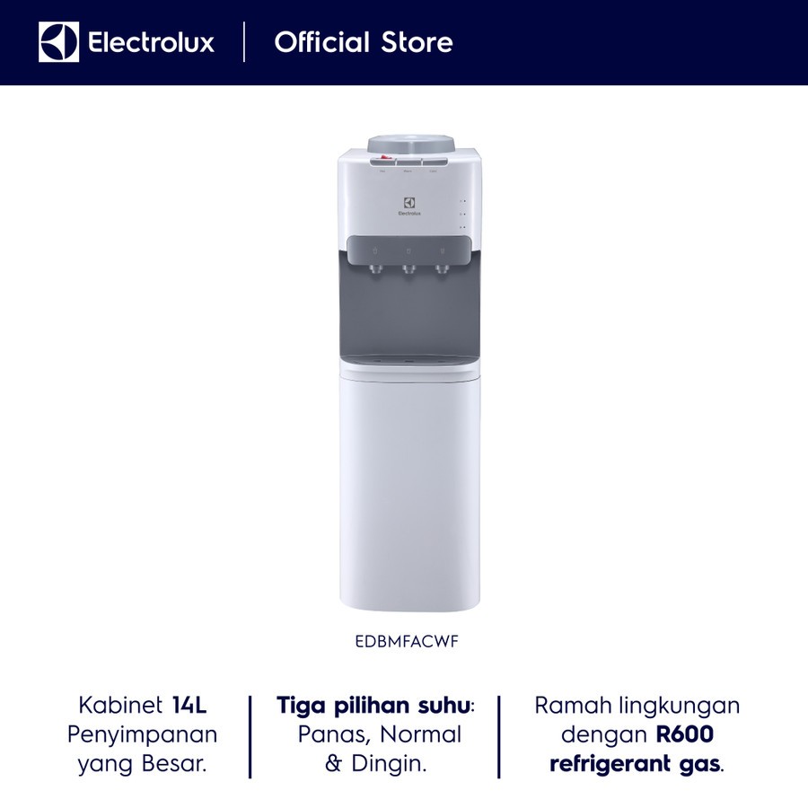 Electrolux Dispenser Air Galon Atas Putih - Child Lock - Kompresor R600 Ramah Lingkungan - Air Sedin