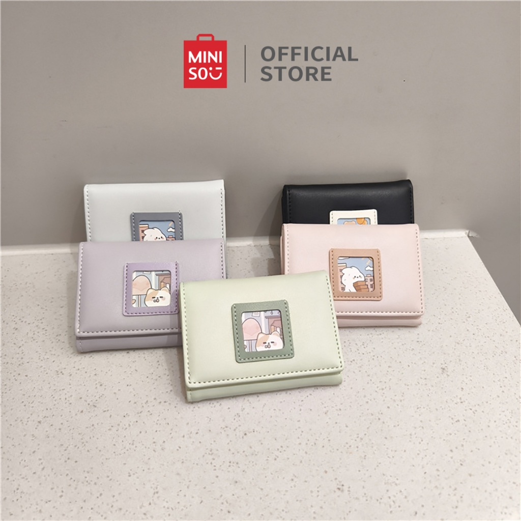 Miniso Dompet Wanita Bingkai Foto Hewan Lucu Dompet Lipat Tiga Wanita 7 Slot Kartu 1 Slot Uang Kerta
