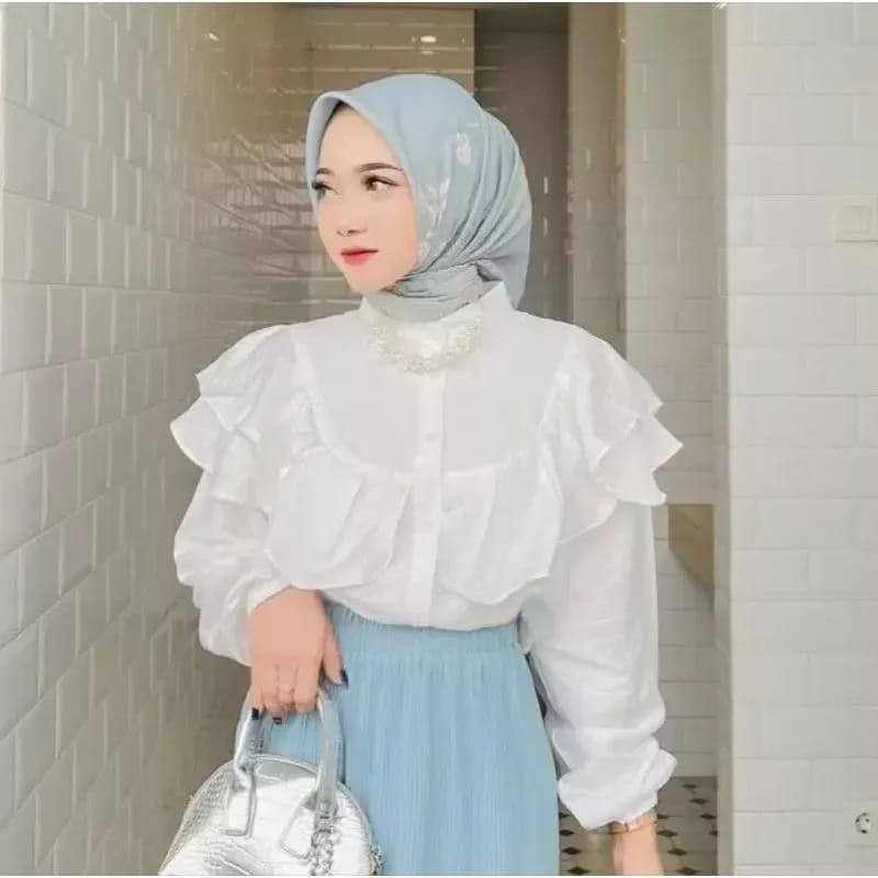 Blouse Murah // Alesha Blouse Ruffle Rafealla Bahan Polo Linen Polos | Atasan Wanita Blouse Linen //