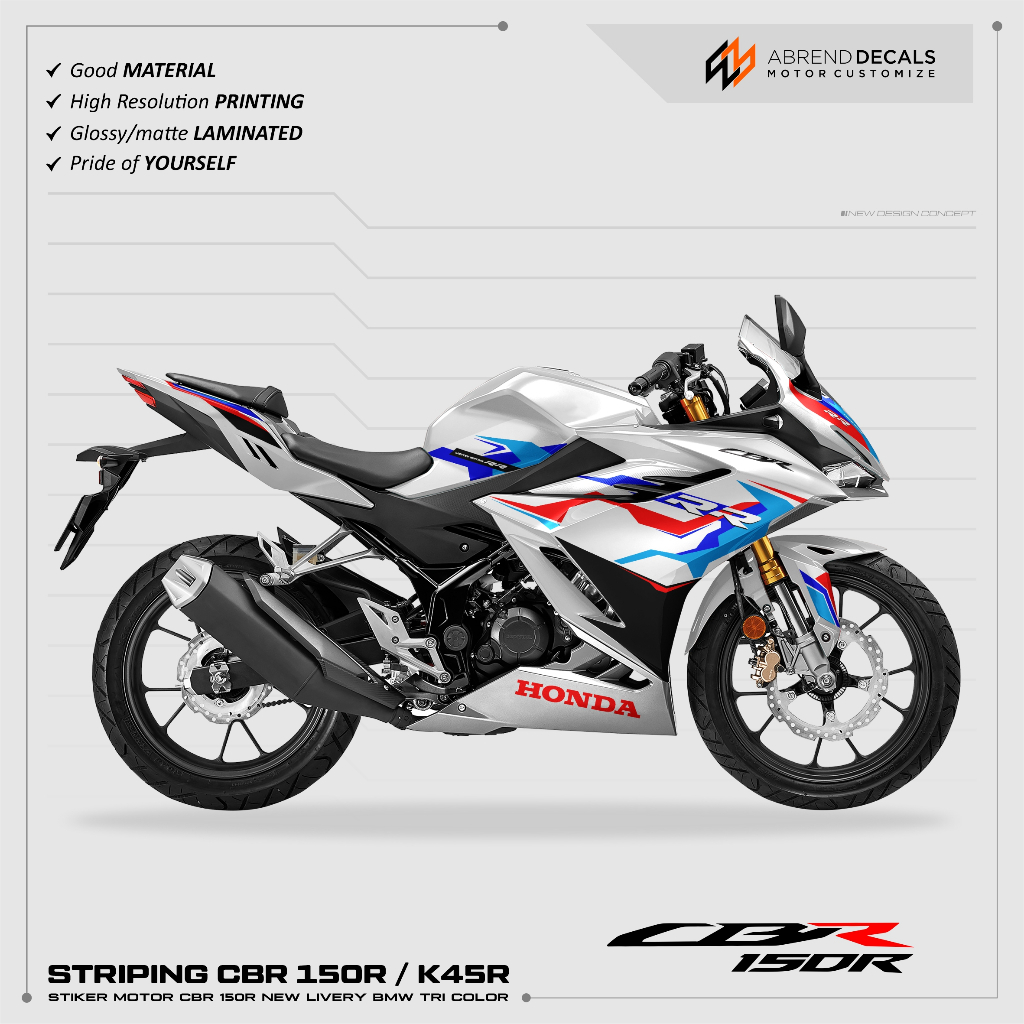 STRIPING CBR 150R NEW LIVERY BMW TRI COLOR / STIKER MOTOR HONDA CBR 150 K45R / STRIPE CBR 150R 2021 