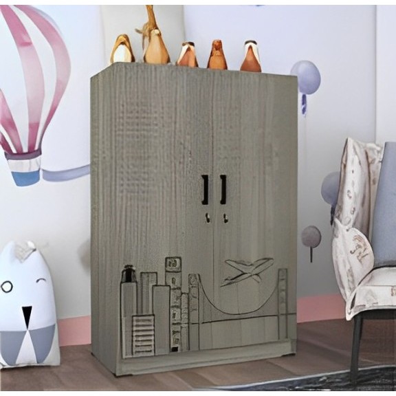 Lemari pakaian anak 2 pintu Rak + hanger Romaro BLP 05 Grey/White