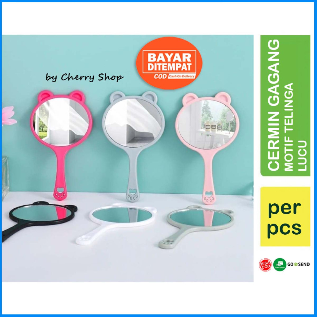 [PER PCS] CERMIN BULAT GAGANG / CERMIN GENGGAM / KACA GAGANG BULAT TELINGA LUCU By Cherry Shop