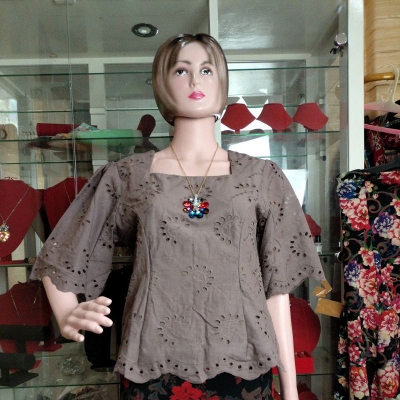 Blouse Katun Bordir Katun Bolong Kualitas Tertinggi Sudah Furing