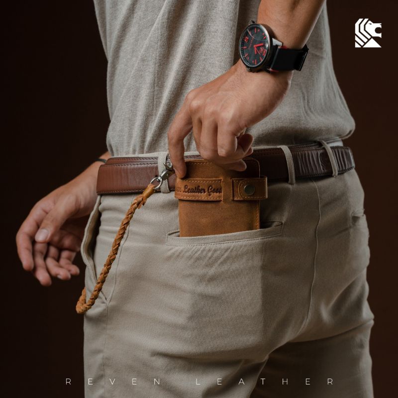 PROMO REVEN LEATHER - Dompet Panjang Lipat Kartu Pria Vintage Wallet Bahan Kulit Sapi Asli Crazy