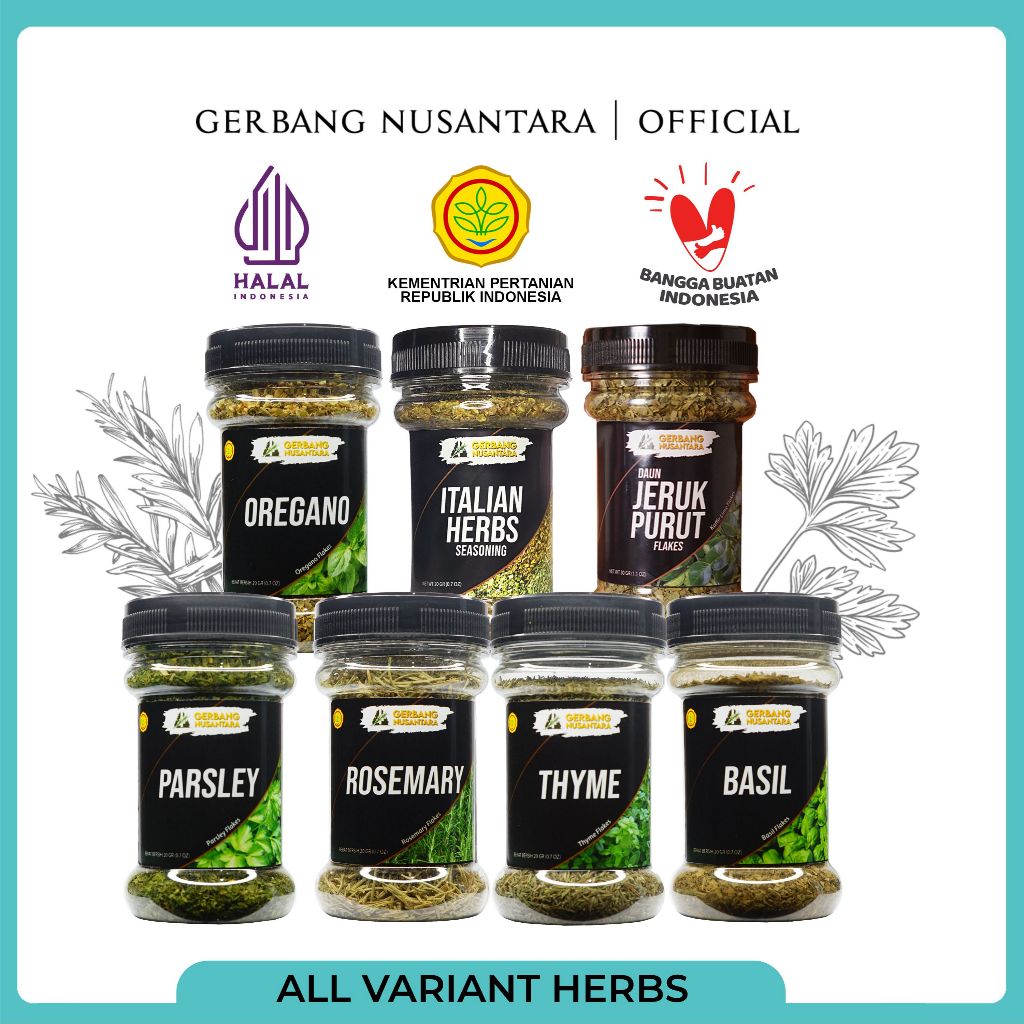 

Gerbang Nusantara - Daun Basil Oregano Thyme Rosemary Parsley Italian Herbs Flakes Bubuk