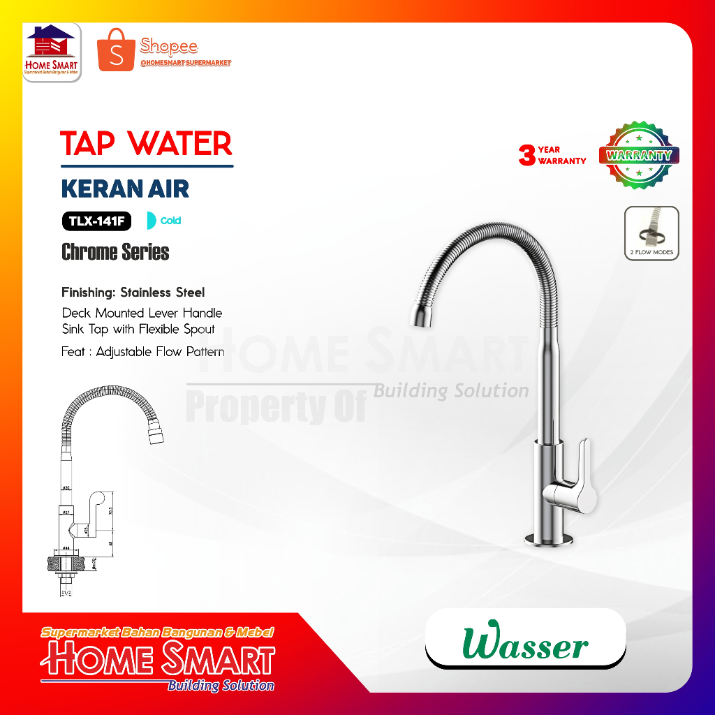 Kran Sink Cuci Piring Flexible Meja Wasser TLX 141F