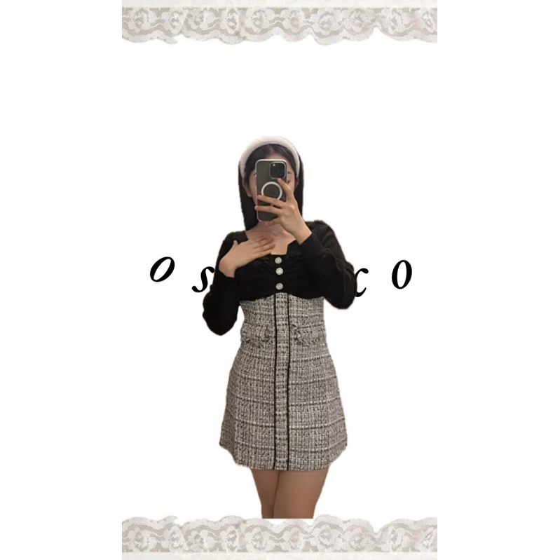 osla premium tweed dress/dress korean tweed/tweed dress premium