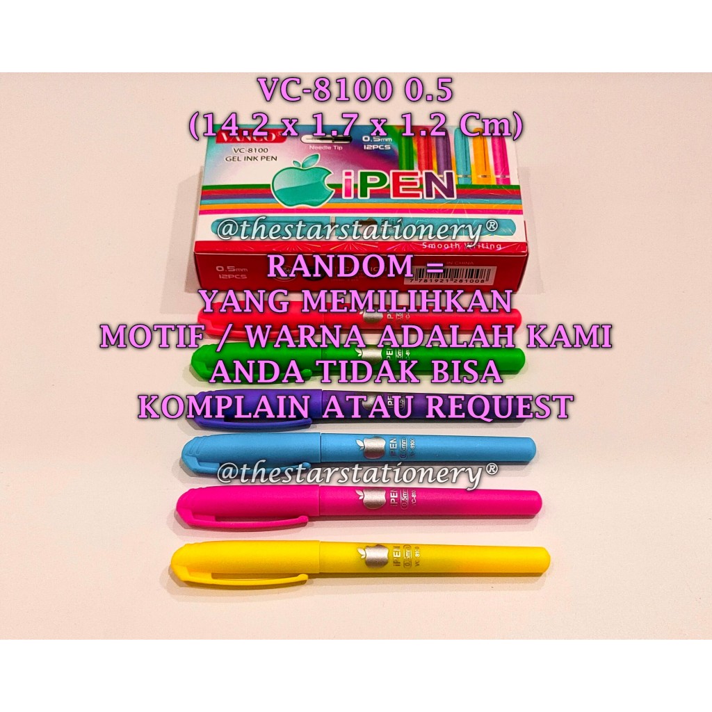 

(1 Biji) GROSIR Bolpen Vanco VC-8100 0.5 mm Ipen14 Gel Pen / Gel Pen Vanco VC8100 (1 Biji)