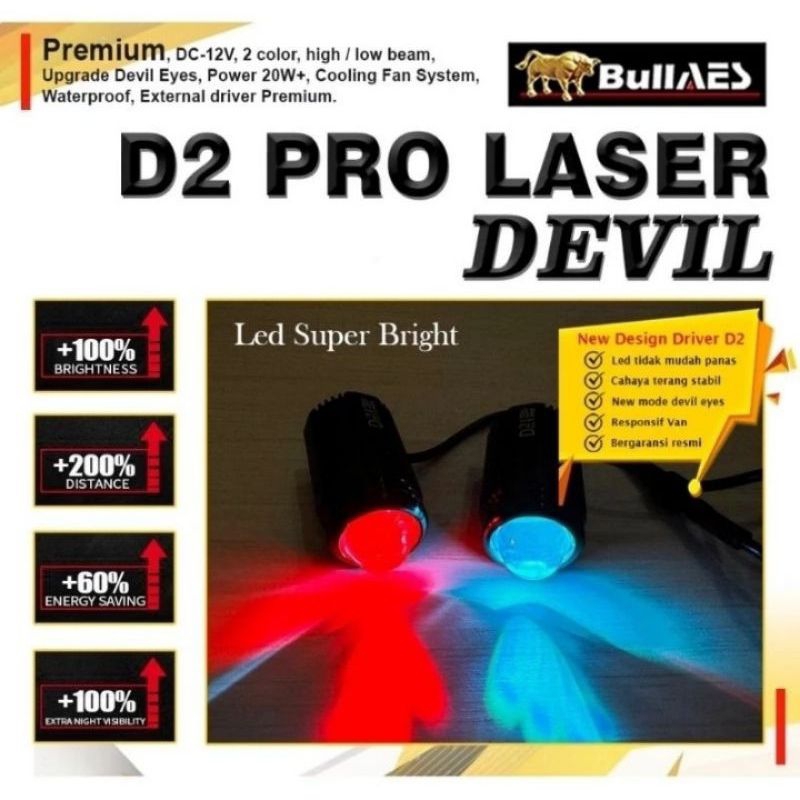 LAMPU LED D2 PRO LASER 20W BLU ICE&RED BULLAES DEVIL