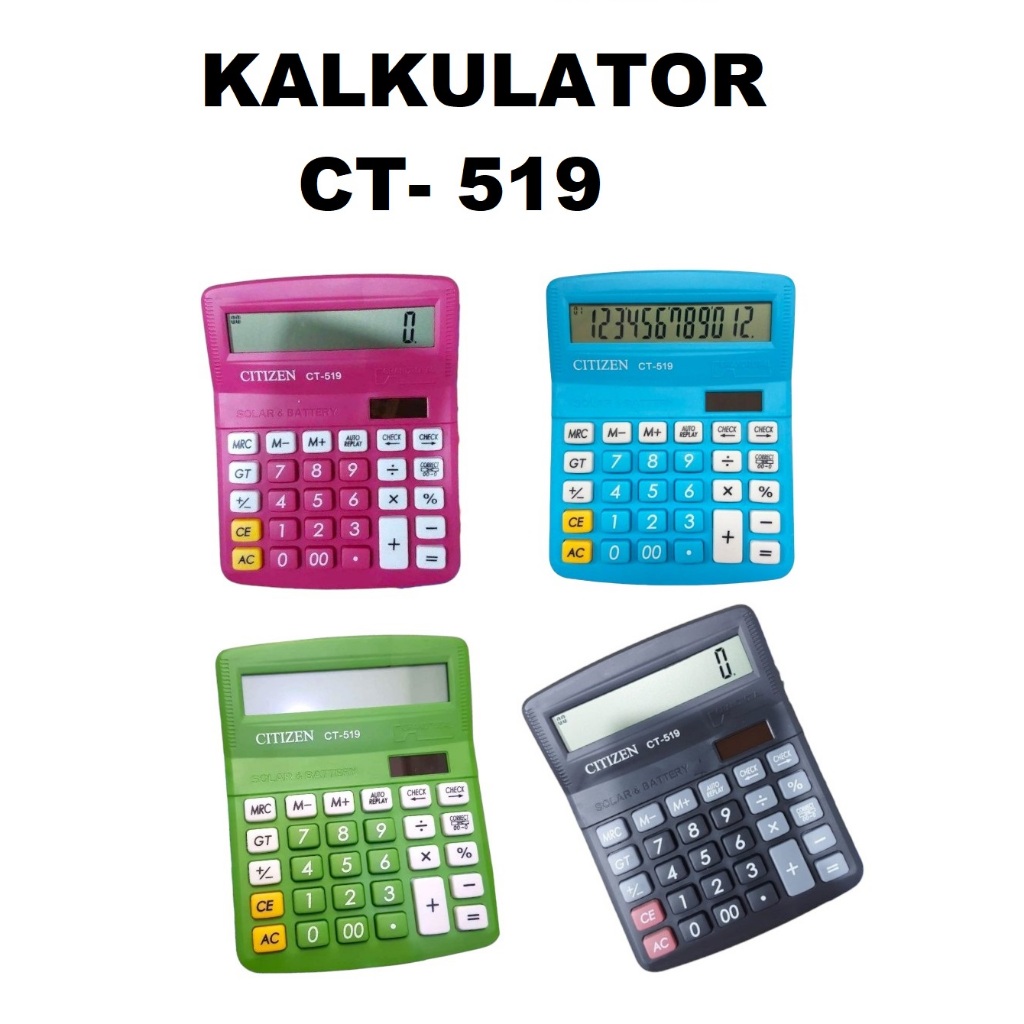 

BISA COD GRATIS BATERAI Kalkulator Warna CT- 519 MEJA DAGANG CALCULATOR 12 DIGIT CT 519 CITIZEN Unik Lucu Termurah COD BIRU PINK HIJAU TOSCA HITAM OREN SEKOLAH MATEMATIKA KANTOR AKUNTANSI Colorful umum Panel surya CHECK AND CORRECT