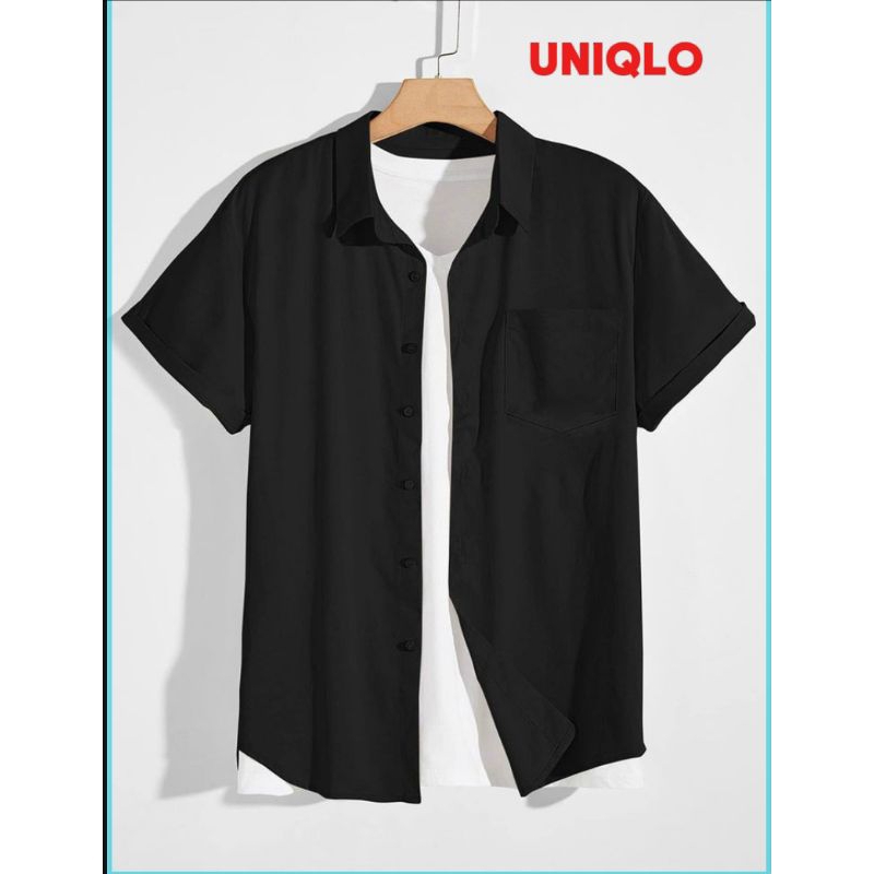 kemeja polos pria lengan PENDEK UNIQLO|•|kemeja pria lengan pendek casual|•|kemeja pria lengan pende