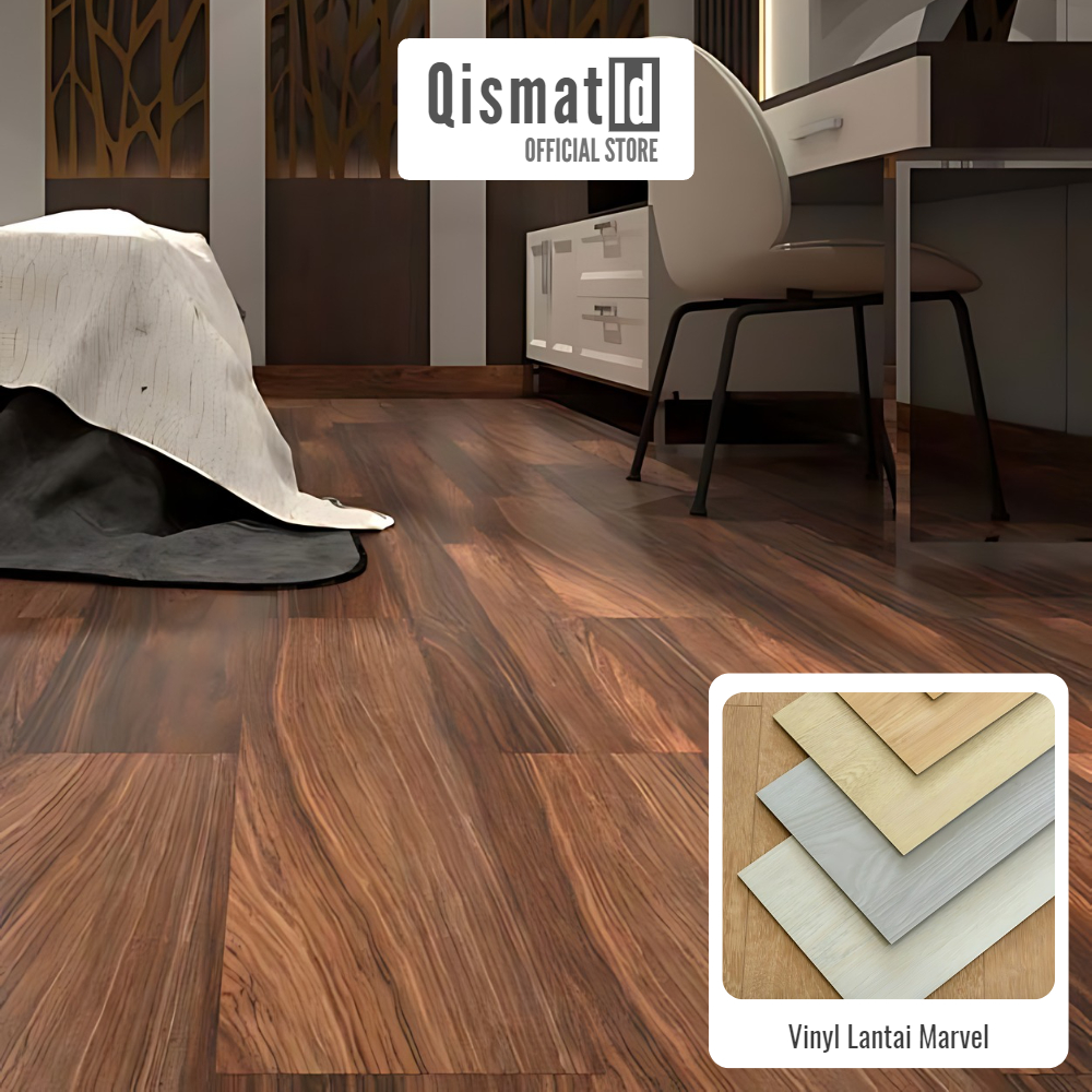 [Box] Vinyl Lantai 2,2 mm Kayu Parket USA STANDAR PREMIUM Stiker Anti Gesekan Instant Marvel Tahan A
