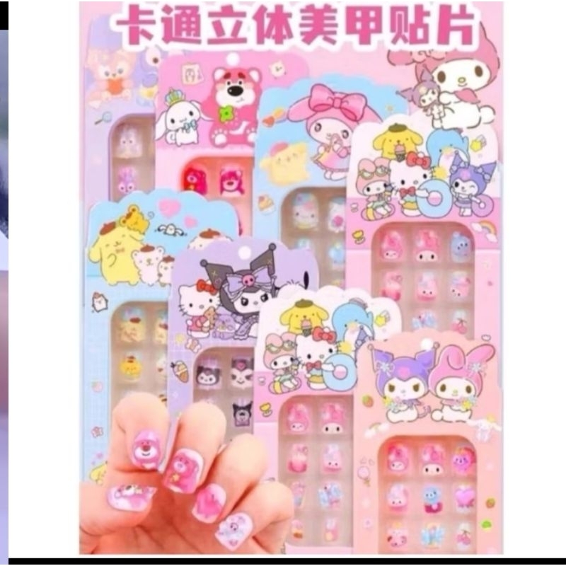 12 pcs kuku palsu Sanrio kuku set doubletip kuku palsu karakter mainan kuku anak karakter