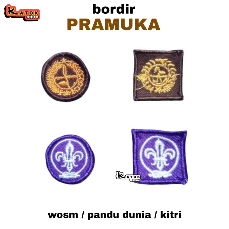 Bordir Wosm Pramuka Putra Putri boyscout Pandu Dunia Ungu Coklat Bulat