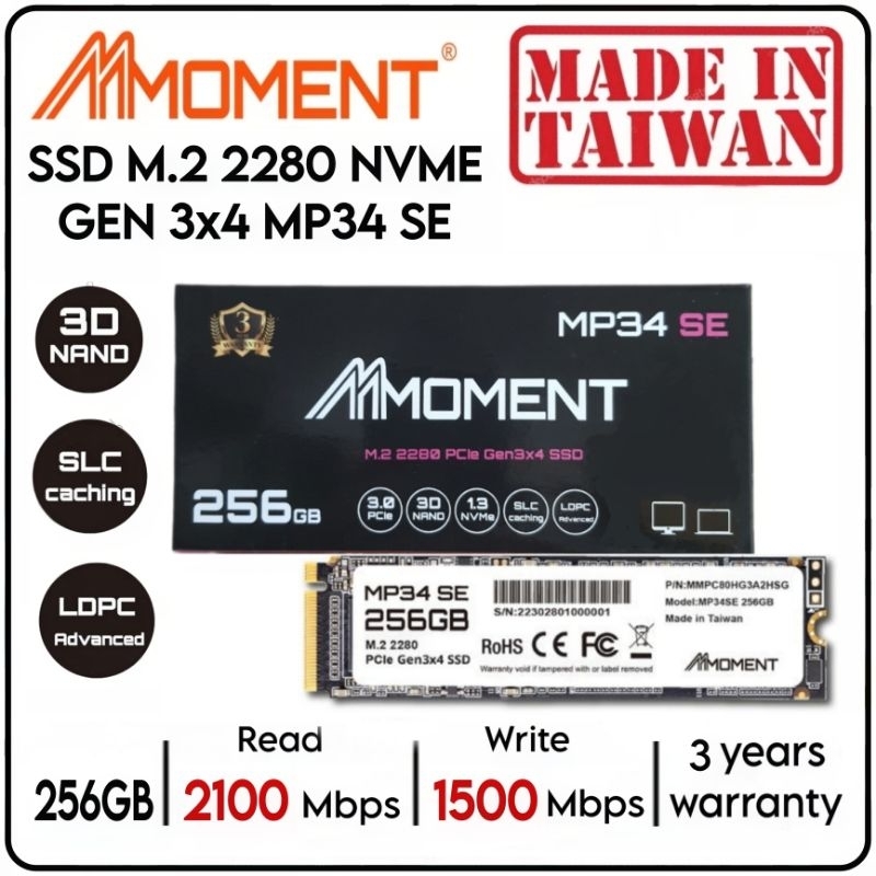 MOMENT SSD MP34 SE 256GB NVME M.2 2280 GEN 3x4