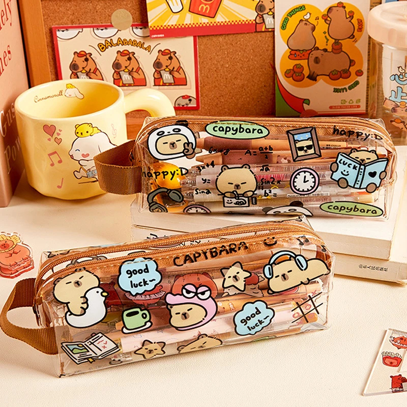 

Capybara Transparent Pencil Case Cute Pencil Case Girl School Kit Aesthetic School Pencil Case Child Pencil Box Back To School