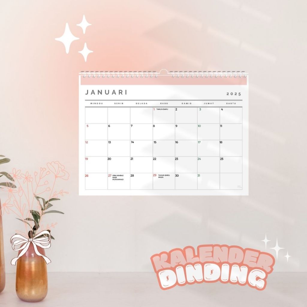 

Kalender Dinding 2025 - Kalender Planner 2025 - A4 - 12 lembar + Cover (Libur nasional)