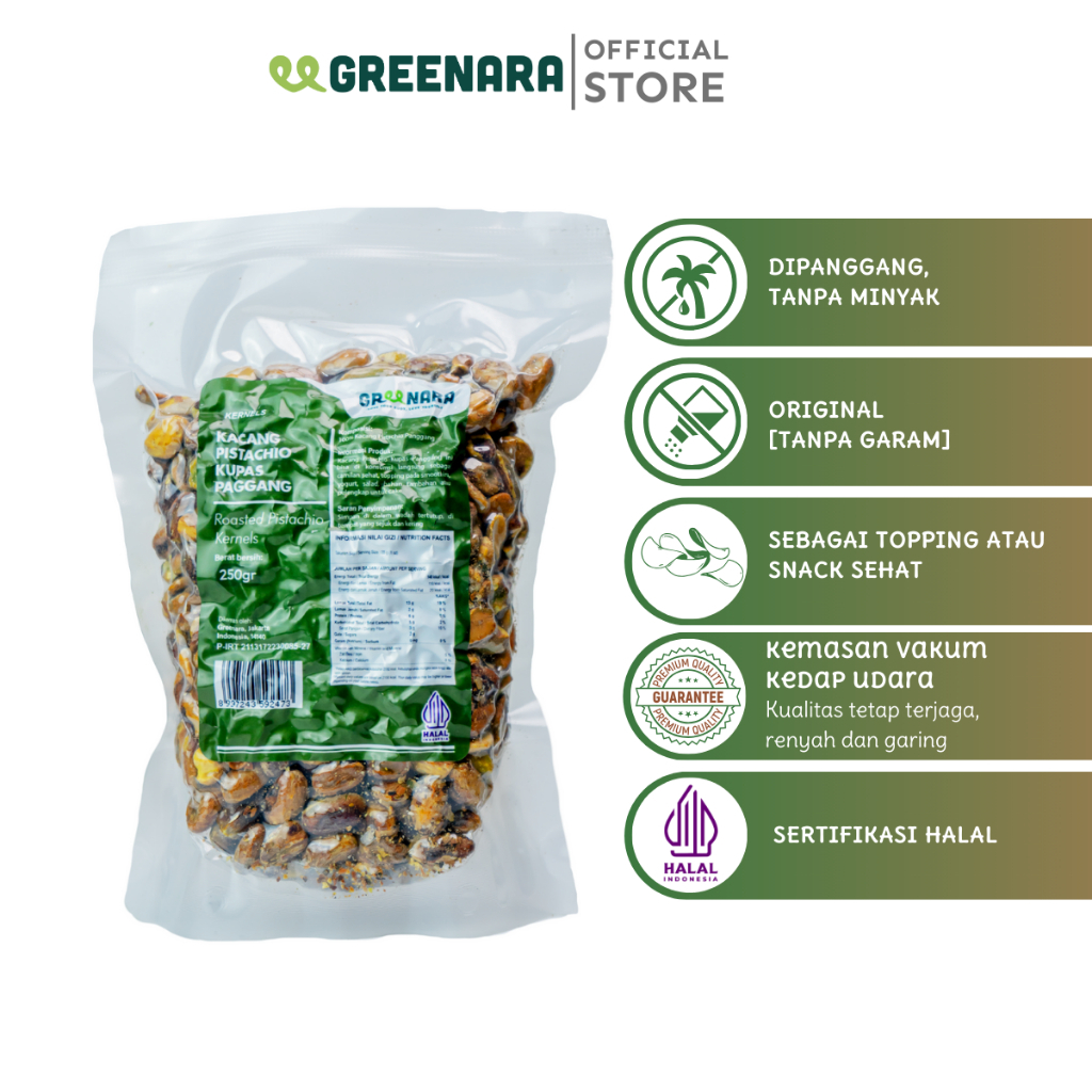 

Greenara - Kacang Pistachio Kupas Panggang 250gr / Roasted Pistachio Kernel