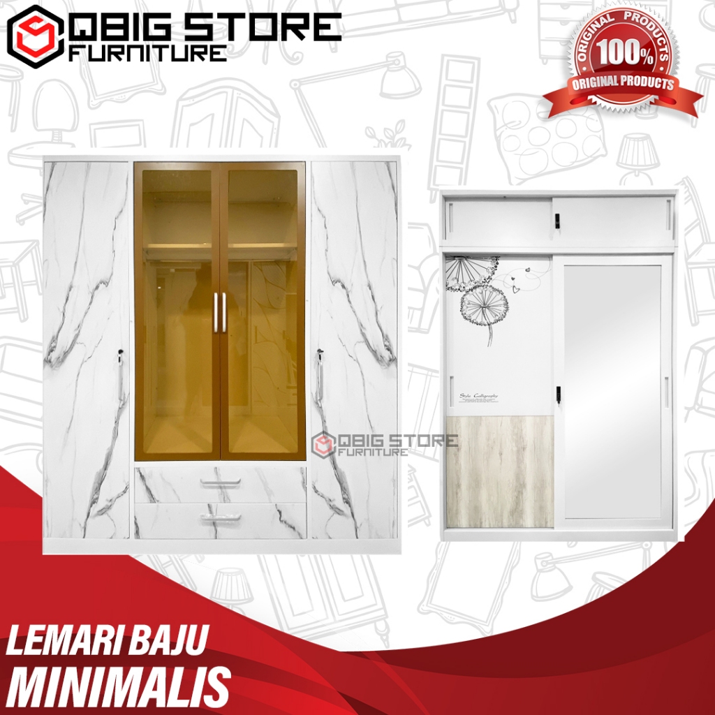 Lemari Baju Pakaian Besi Sliding Minimalis Wardrobe Metal