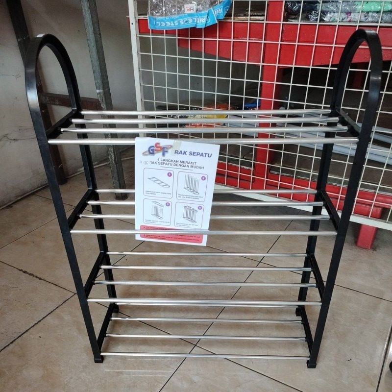 rak sepatu susun 4 hitam GSF