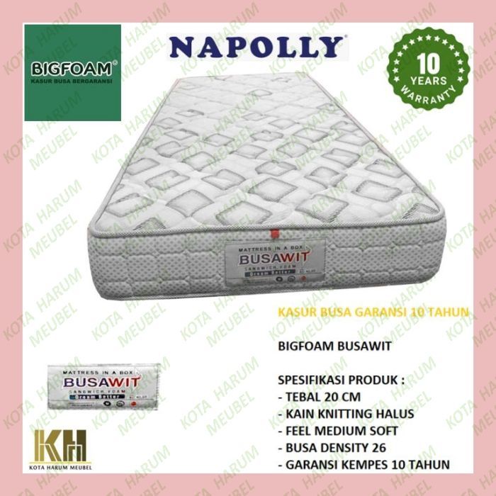 kasur busa bigfoam busawit 90x200 200x90 90 x 200 tebal tinggi 20 cm cover kain putih halus empuk si